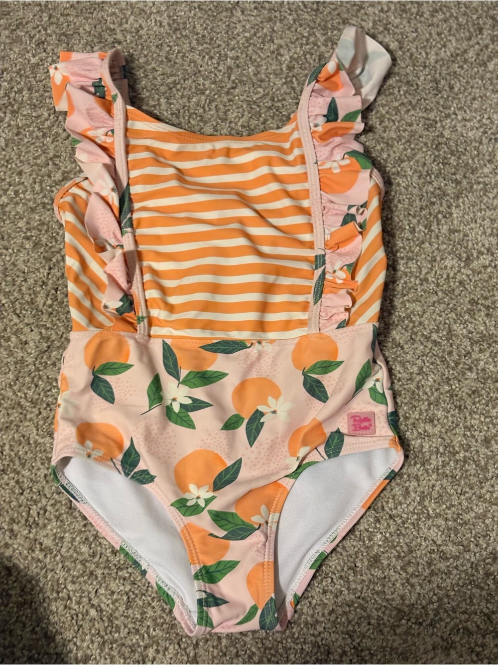 Ruffle Butts One-Piece with Peach Bow Accent 5T